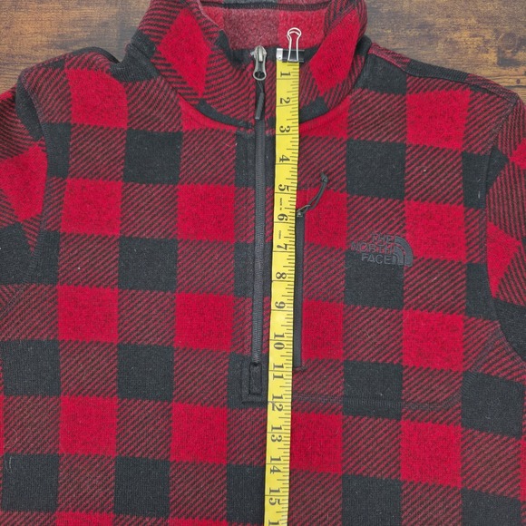 North Face Men's Fleece Jacket 1/2 Zip Mock Neck Buffalo Plaid Red Black Size M - Picture 7 of 8